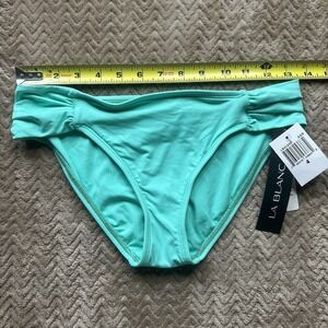 NWT La Blanca Bikini Bottom Womens Size 4 Turquoise Blue Swimsuit Side Rouched